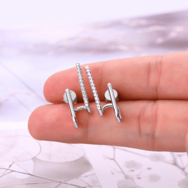 Esterella 浪漫經典莫桑石U形純銀耳環